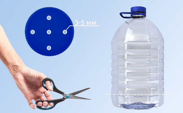 Система капельного полива из бутылки Отверстия в крышке бутылки диаметром 3 мм